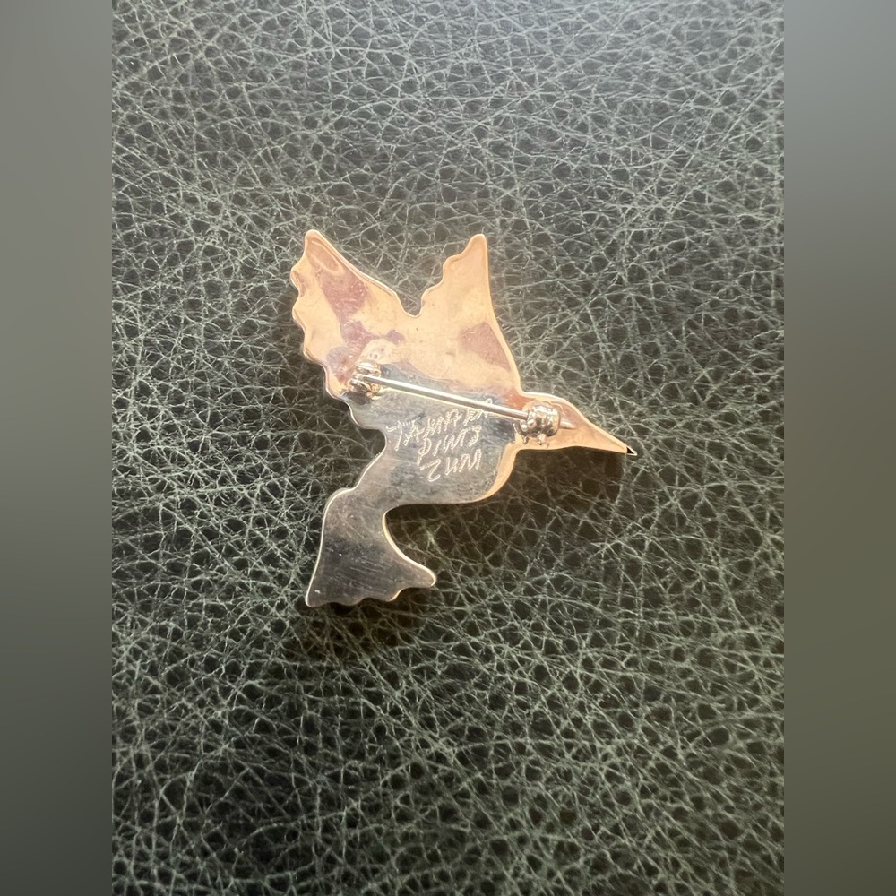 Native American Brooch Hummingbird Inlay Pin by Zuni Artist Tamara Pinto Signed - Picture 6 of 13